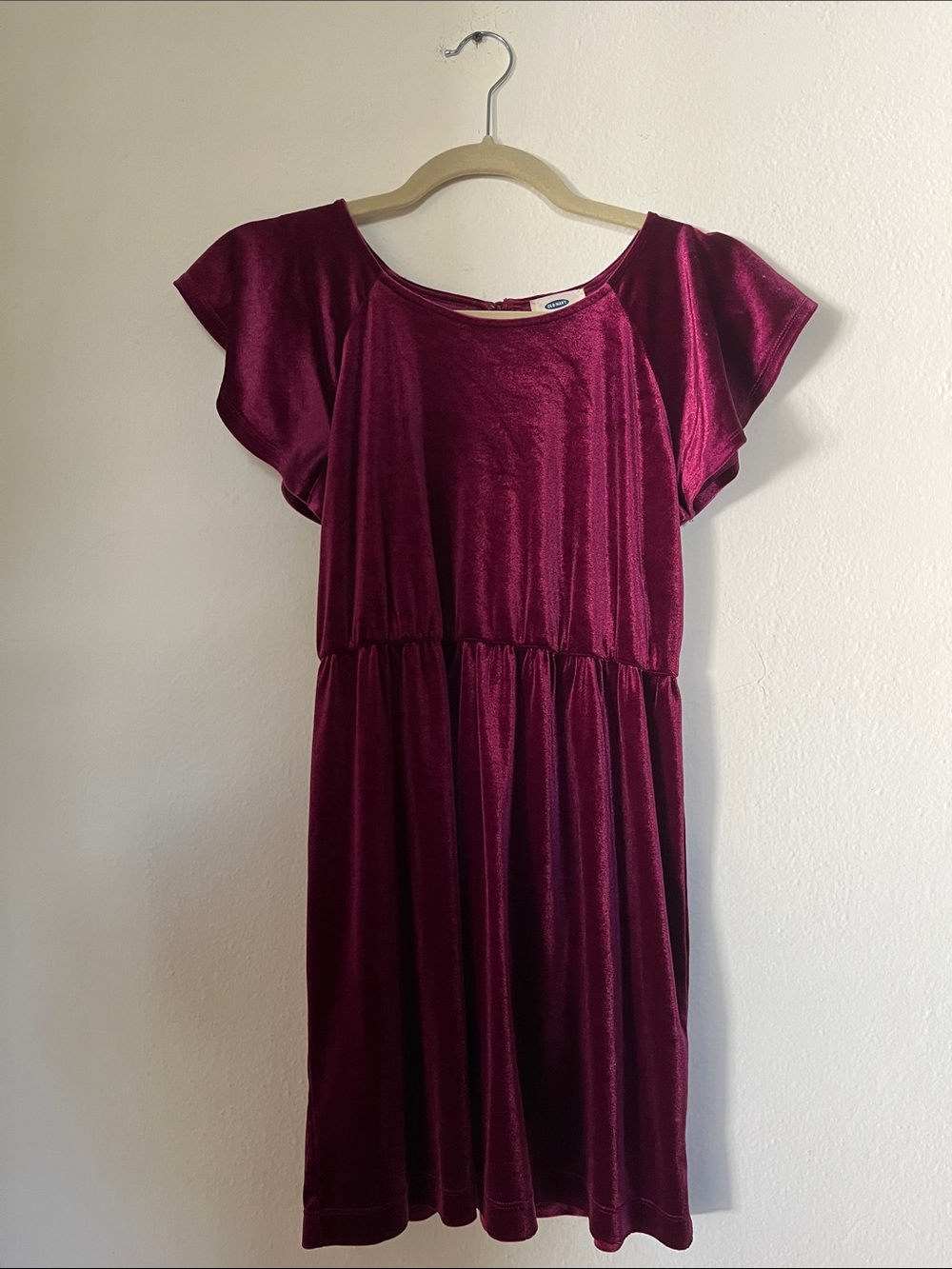 Old Navy Velvet Flutter Sleeve Mini Dress in Burgundy